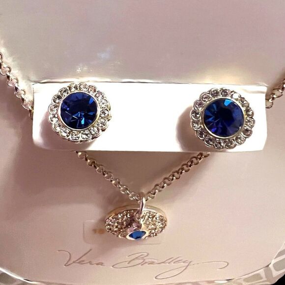 NWT Vera Bradley September Birthday Sapphire Color Necklace And Earrings Set - Picture 2 of 4